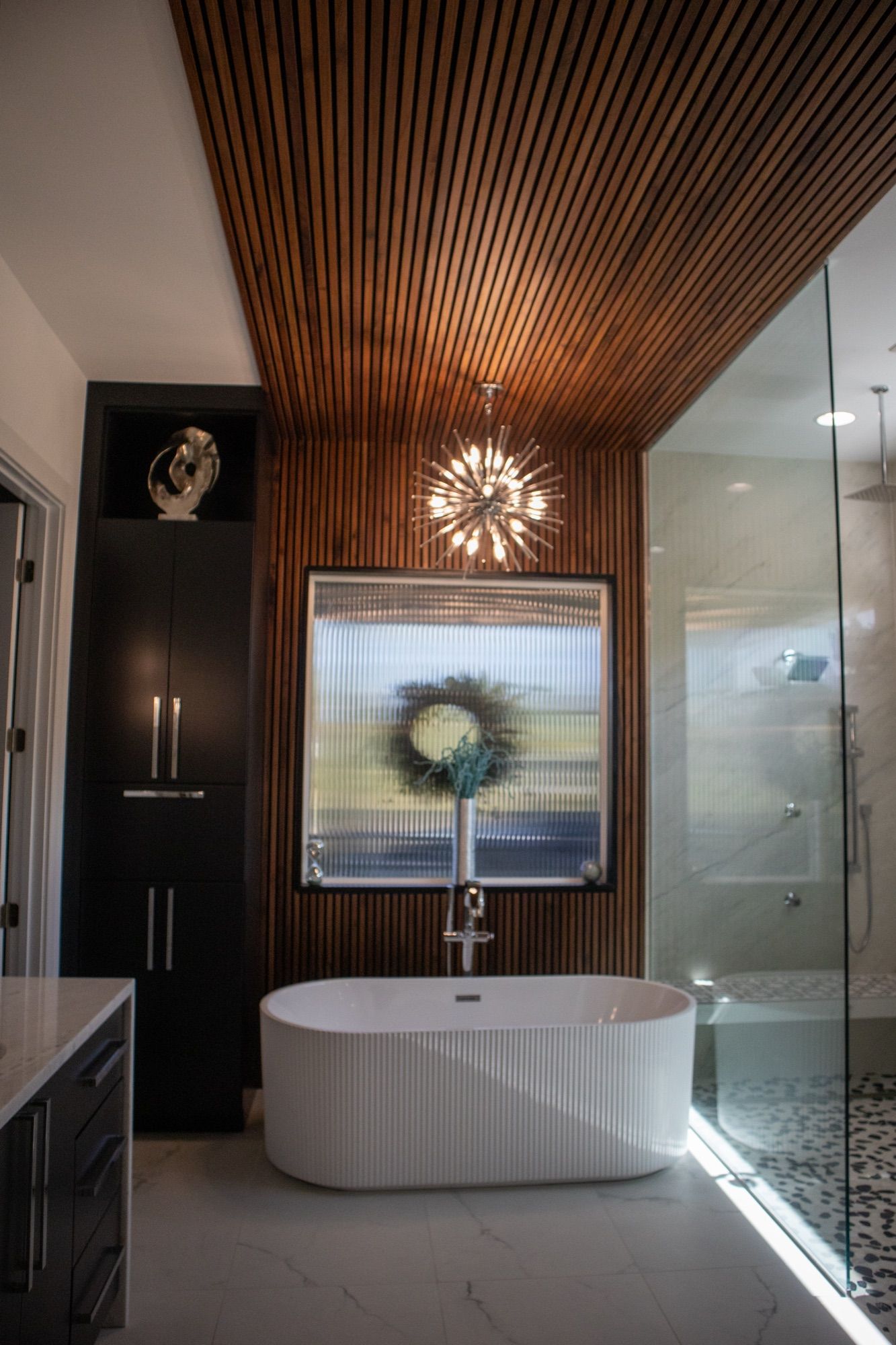 The primary bathroom of a completed Lackey Luxury home.